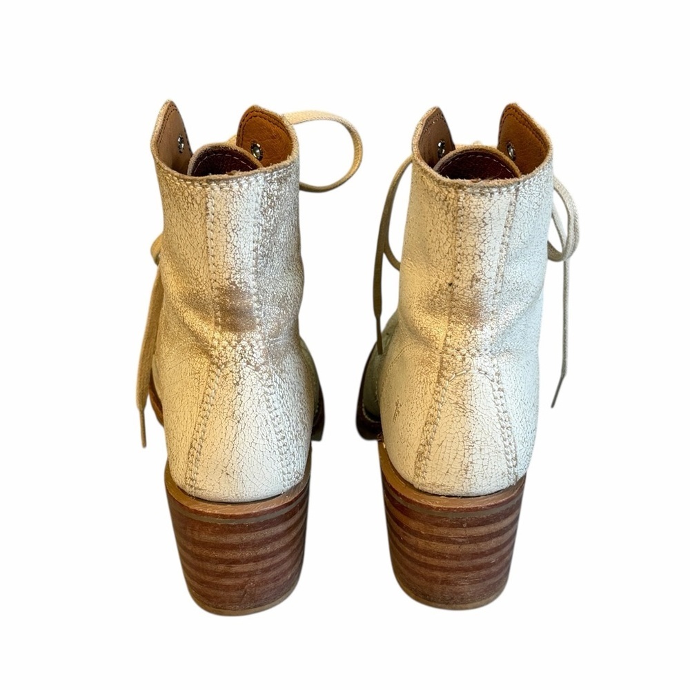 Frye Sabrina 6G Lace Up Leather Combat Boots Distressed White Size 8 #2107 - Picture 3 of 7
